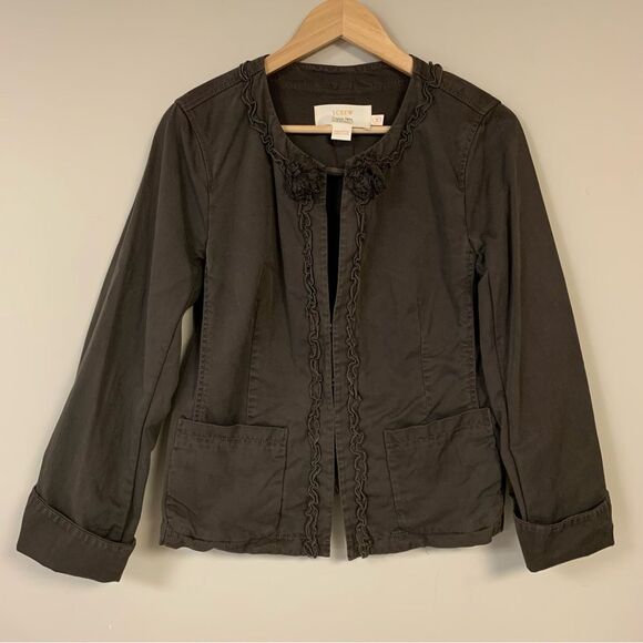 🆕 J CREW Blazer Jacket Women's 10 Brown Ruffles Classic Twill Chino Fall Preppy - Picture 2 of 8
